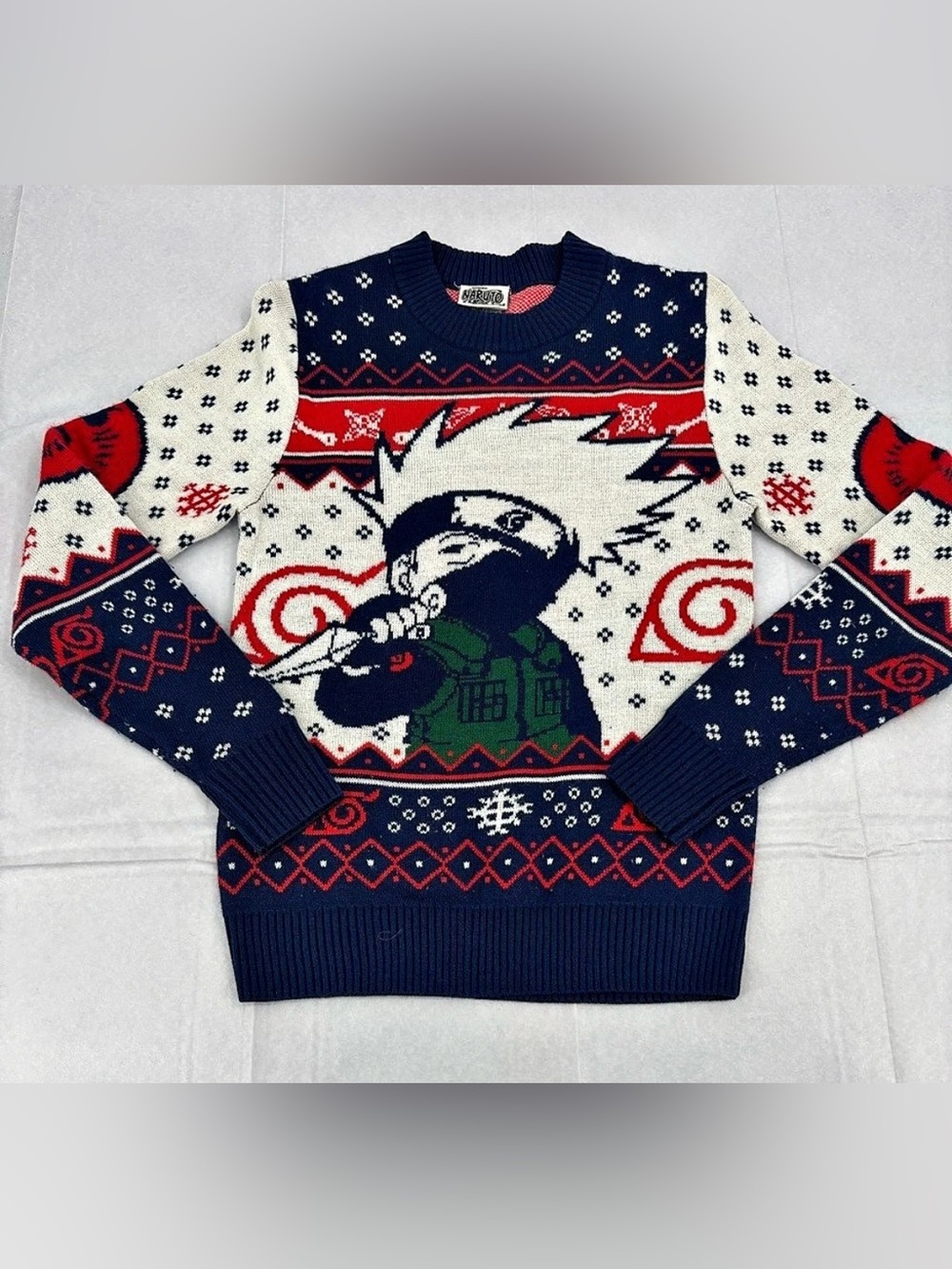 Naruto Shippuden Kakashi Hatake Holiday Sweater Blue & White XS